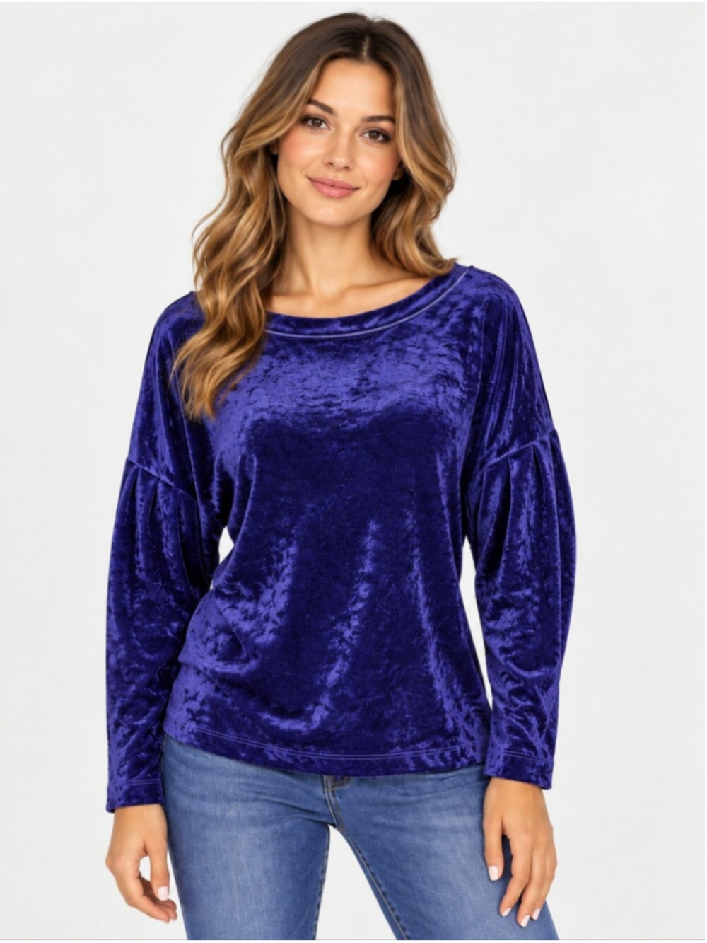 Free People We The Free Purple Crushed Velvet Pleated Sleeve Top L NWT